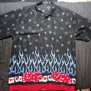 Vintage Y2K Ferugini Gambling Dice Cards Flames Poker Casino Shirt